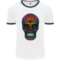 Sugar Skull Mens Ringer T-Shirt White/Navy Blue