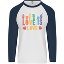 LGBT Sign Language Love Is Gay Pride Day Mens L/S Baseball T-Shirt White/Navy Blue