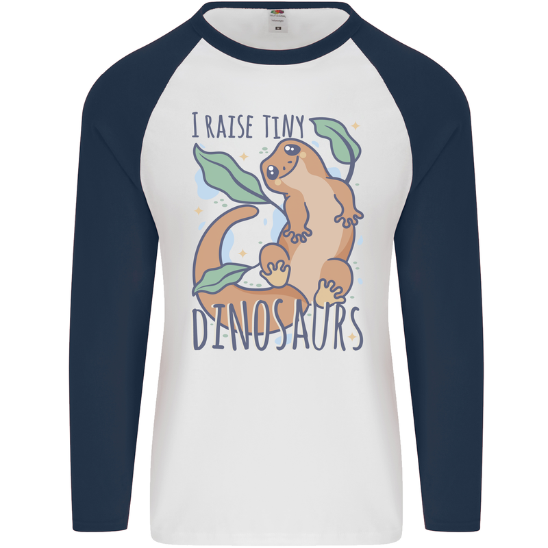 I Raise Tiny Dinosaurs Lizards Chameleon Mens L/S Baseball T-Shirt White/Navy Blue