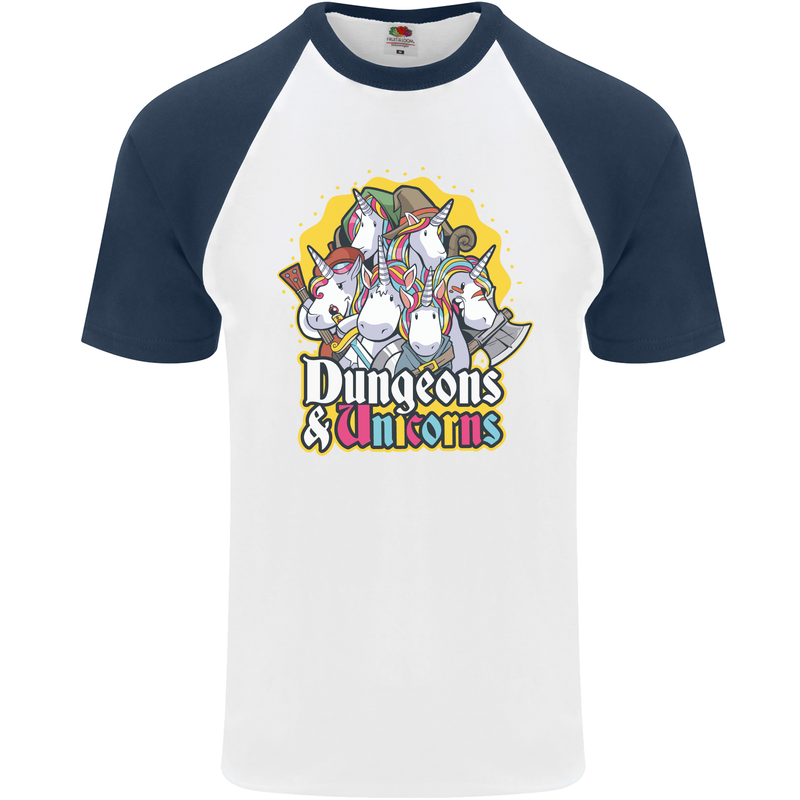 Dungeons & Unicorns Role Play Games RPG Mens S/S Baseball T-Shirt White/Navy Blue