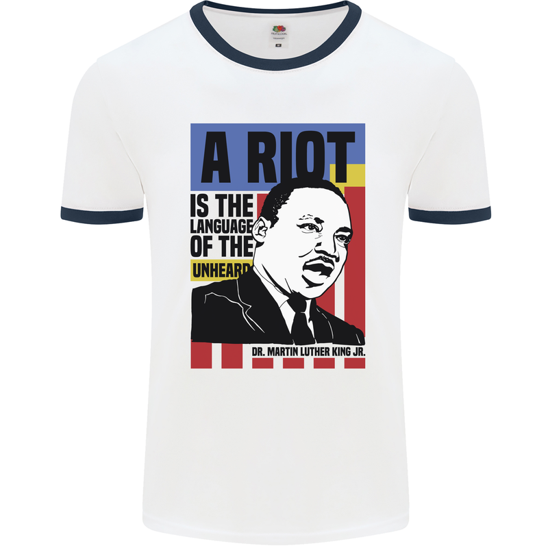 A Riot Martin Luther King Black Lives Matter Mens Ringer T-Shirt White/Navy Blue