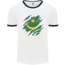 Torn Mauritania Flag Mauritanian Day Football Mens Ringer T-Shirt White/Navy Blue