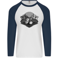 Chess Pieces Player Playing Mens L/S Baseball T-Shirt White/Navy Blue