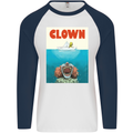 Jaws Funny Parody Clown Halloween Horror Mens L/S Baseball T-Shirt White/Navy Blue