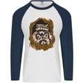 Raccoons in a Tree Mens L/S Baseball T-Shirt White/Navy Blue