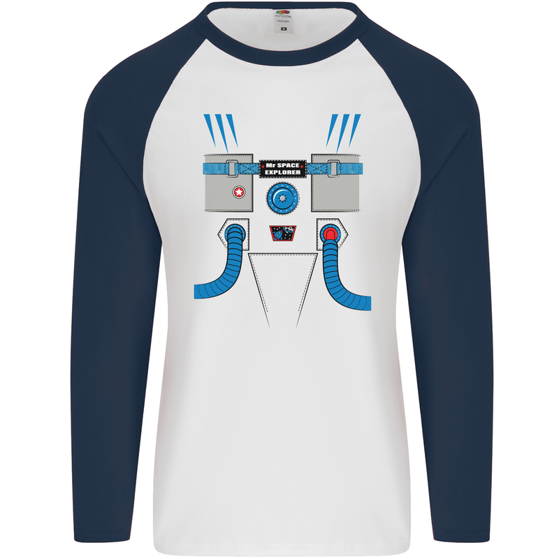 Astronaut Fancy Dress Costume Mens L/S Baseball T-Shirt White/Navy Blue