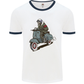 Scooter Skull Biker Motorcycle MOD Mens Ringer T-Shirt White/Navy Blue