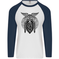 Odin The Vikings Valhalla Thor Gym Nordic Mens L/S Baseball T-Shirt White/Navy Blue