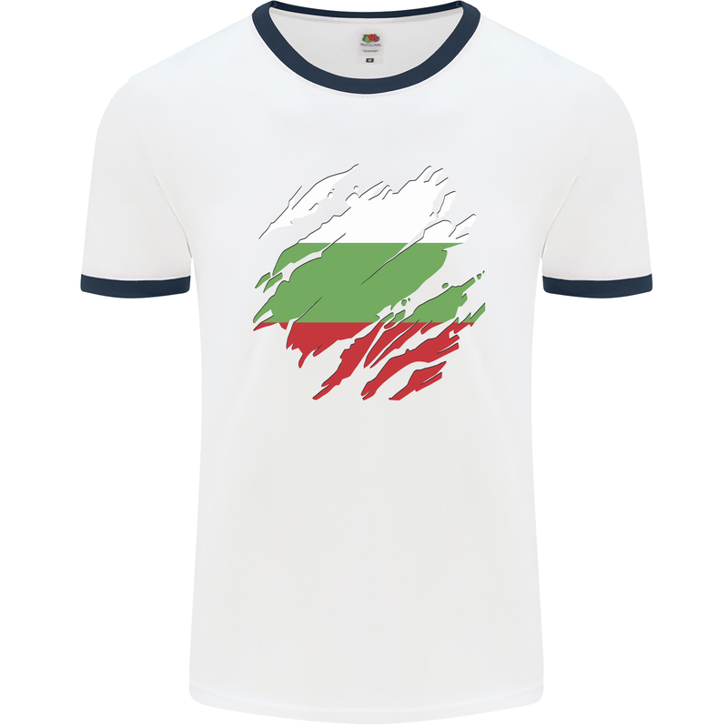 Torn Bulgaria Flag Bulgarian Day Football Mens Ringer T-Shirt White/Navy Blue