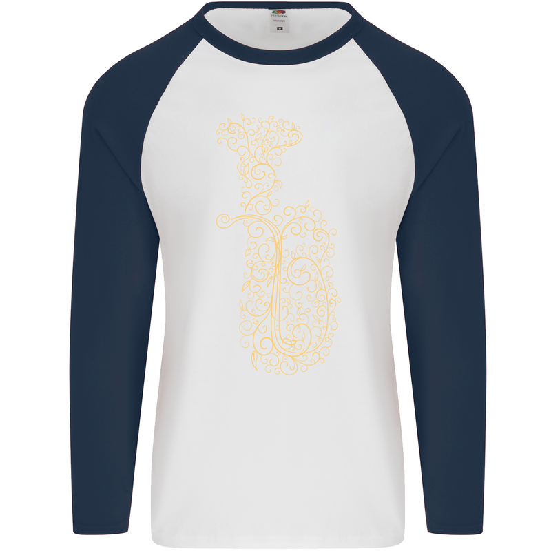 A Tuba Musical Instruments Brass Band Mens L/S Baseball T-Shirt White/Navy Blue