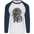 Gas Mask & Dog Apocalypse Armed Militia Mens L/S Baseball T-Shirt White/Navy Blue