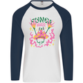 Fungi Magic Mushrooms Trippy LSD Mens L/S Baseball T-Shirt White/Navy Blue