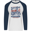 Motorcycle Superbike Birmingham U.K. Biker Mens L/S Baseball T-Shirt White/Navy Blue