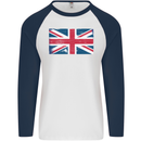 Distressed Union Jack Flag Great Britain Mens L/S Baseball T-Shirt White/Navy Blue