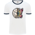 Butterfly Clock Mens Ringer T-Shirt White/Navy Blue