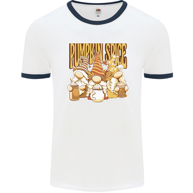 Pumpkin Spice Gnomes Halloween Mens Ringer T-Shirt White/Navy Blue