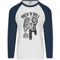 Rock N Roll Forever and Ever Guitar Mens L/S Baseball T-Shirt White/Navy Blue