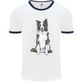 A Border Collie Mens Ringer T-Shirt White/Navy Blue