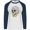 Fire Skull Made of Cats Mens L/S Baseball T-Shirt White/Navy Blue