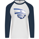 Curled Israel Flag Israeli Day Football Mens L/S Baseball T-Shirt White/Navy Blue