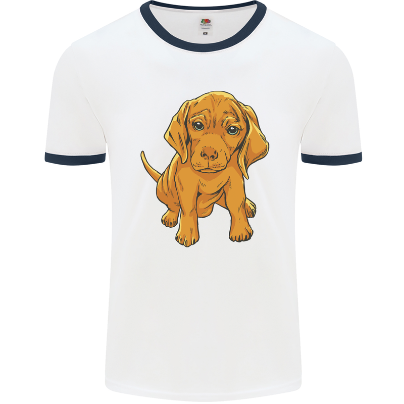 Hungarian Magyar Magyar Vizsla Puppy Dog Mens Ringer T-Shirt White/Navy Blue