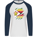 Torn Zimbabwe Flag Zimbabwean Day Football Mens L/S Baseball T-Shirt White/Navy Blue