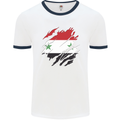 Torn Syria Flag Syrian Day Football Mens Ringer T-Shirt White/Navy Blue