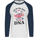 British Beer It's in My DNA Union Jack Flag Mens L/S Baseball T-Shirt White/Navy Blue