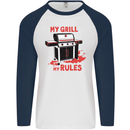 My Grill My Rules Funny BBQ Mens L/S Baseball T-Shirt White/Navy Blue