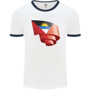 Curled Antigua and Barbuda Flag Day Football Mens Ringer T-Shirt White/Navy Blue