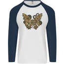 Steampunk Butterfly Butterflies Mens L/S Baseball T-Shirt White/Navy Blue