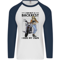 Not a Backrest Female Biker Motorcycle Mens L/S Baseball T-Shirt White/Navy Blue