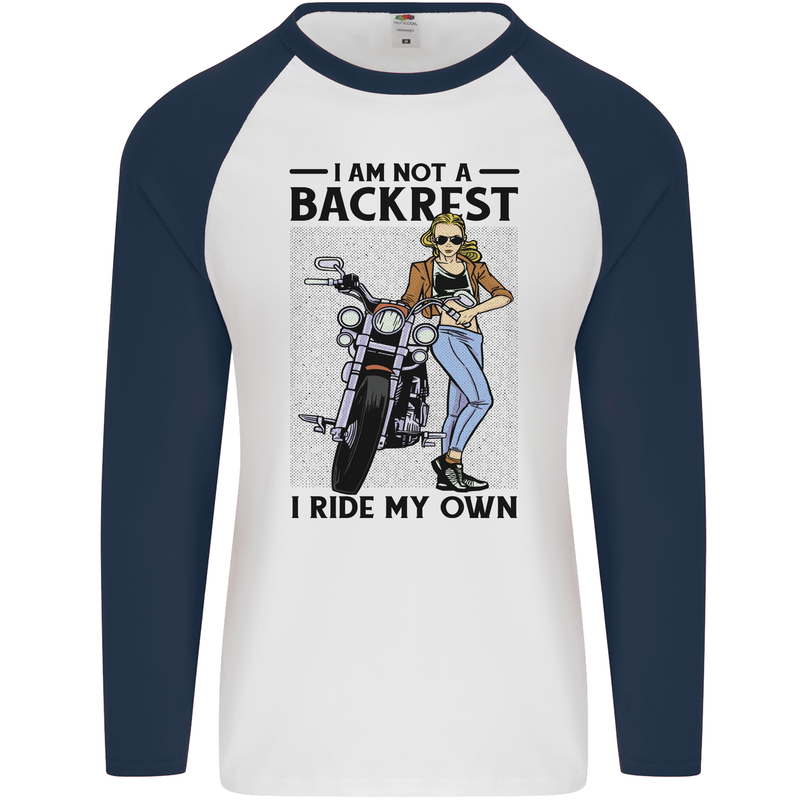 Not a Backrest Female Biker Motorcycle Mens L/S Baseball T-Shirt White/Navy Blue