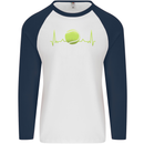 Tennis Player ECG Pulse Mens L/S Baseball T-Shirt White/Navy Blue