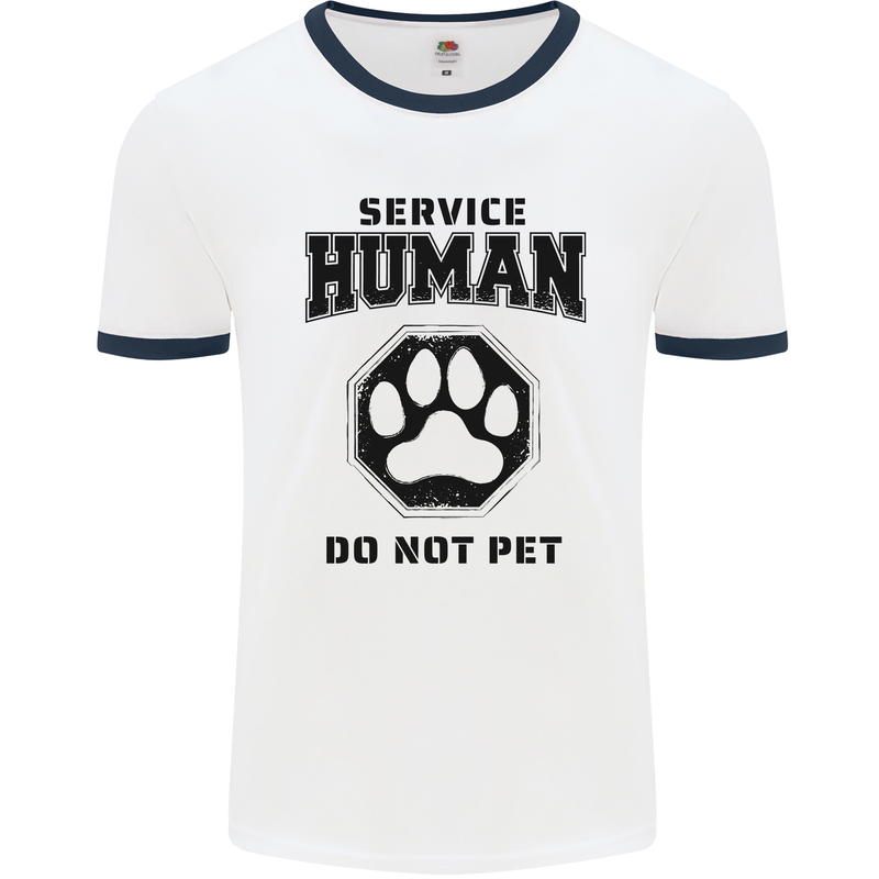 Funny Dog Service Human Do Not Pet Mens Ringer T-Shirt White/Navy Blue