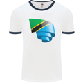 Curled Tanzania Flag Tanzanian Day Football Mens Ringer T-Shirt White/Navy Blue