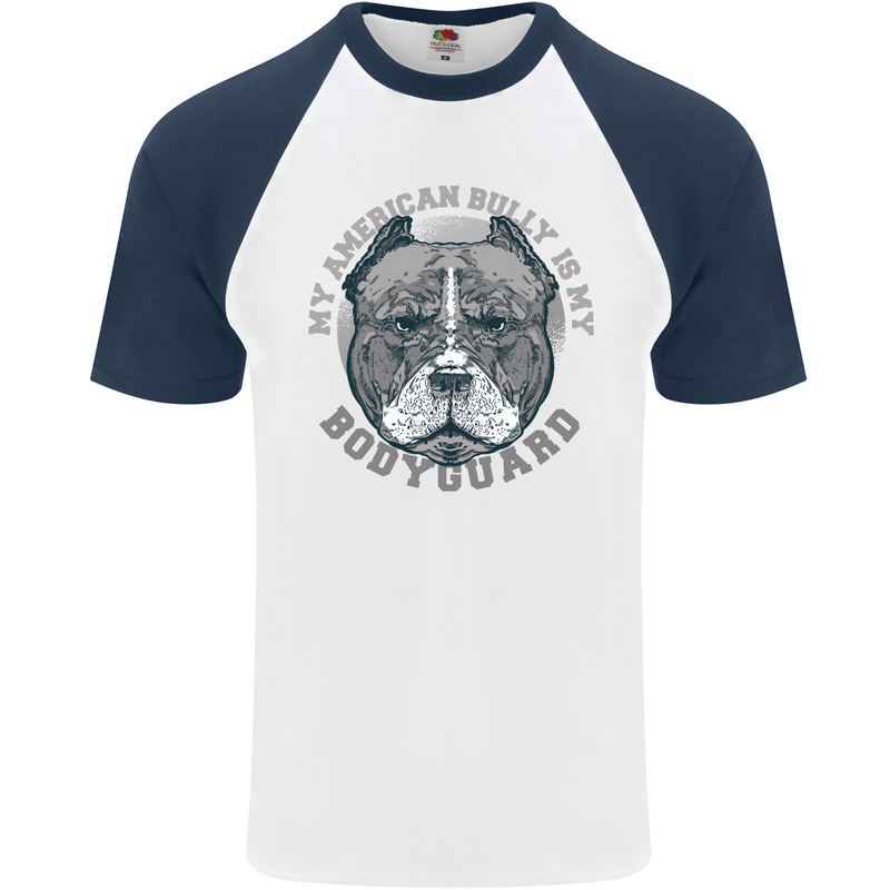 My American Bully is My Bodyguard Dog Mens S/S Baseball T-Shirt White/Navy Blue