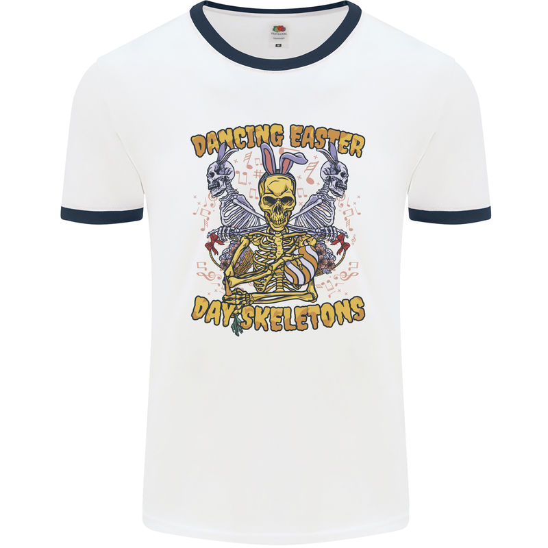 Dancing Easter Day Skeletons Skulls Mens Ringer T-Shirt White/Navy Blue