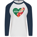 I Love Xmas Santa Claus Christmas Mens L/S Baseball T-Shirt White/Navy Blue