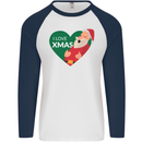 I Love Xmas Santa Claus Christmas Mens L/S Baseball T-Shirt White/Navy Blue
