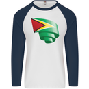 Curled Guyana Flag Guyanese Day Football Mens L/S Baseball T-Shirt White/Navy Blue