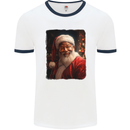 Black Santa Claus Christmas Xmas Mens Ringer T-Shirt White/Navy Blue