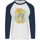 Funny Book Reading Owl Bookworm Books Mens L/S Baseball T-Shirt White/Navy Blue