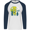 Vegan Power Gym Bodybuilding Vegetarian Mens L/S Baseball T-Shirt White/Navy Blue