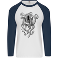 Scuba Diving Octopus Diver Mens L/S Baseball T-Shirt White/Navy Blue