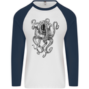 Scuba Diving Octopus Diver Mens L/S Baseball T-Shirt White/Navy Blue