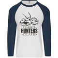 Fossil Hunters Club Paleontology Dinosaurs Mens L/S Baseball T-Shirt White/Navy Blue