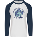Offensive Turtle Climate Change Environment Mens L/S Baseball T-Shirt White/Navy Blue