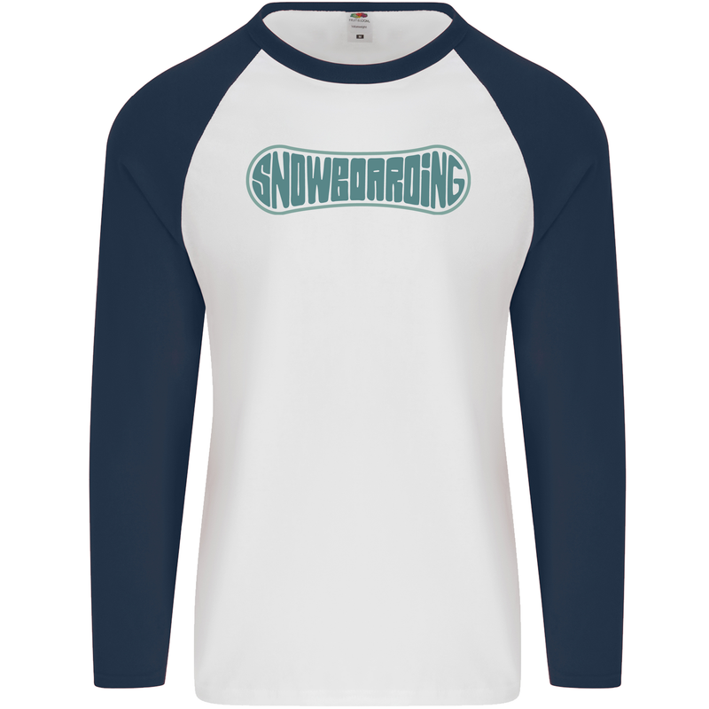 Snowboarding Snow Board Mens L/S Baseball T-Shirt White/Navy Blue