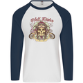 Hell Riders Motorcycle Motorbike Biker Mens L/S Baseball T-Shirt White/Navy Blue